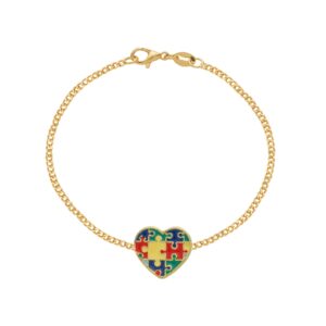 Pulseira Dourada Autismo Formato Coração